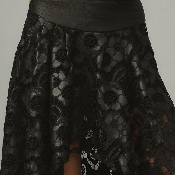 NWT Anthropologie Black Floral Faux Leather Hi Low Skirt sz 14 - Picture 8 of 8